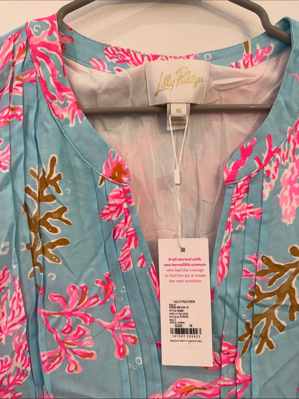 Lilly Pulitzer Turquoise Dress with Hot Pink & Olive Coral Print - Picture 2 of 3